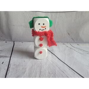 Handmade Wooden Snowman Winter Decor Shelf Tray Sitter Green Red Hand painted